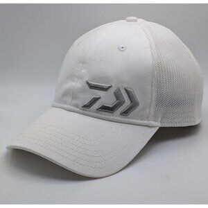 DAIWA White & Silver Outdoor Cap Adjustable Strap Back Fishing Reels Rods Mesh